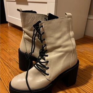 Stylish Lace-Up Cream Boots for Women
